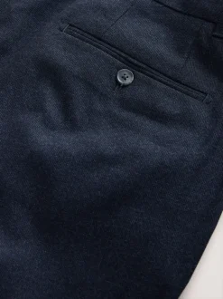 Donkerblauw - Regular Tapered Fit Smart Textured Soft Touch Trousers