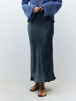 Donkerblauw - Satijnen midirok