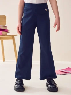 Donkerblauw - Schoolbroek met hoog aandeel katoen, stretchy, bootcut en elastische tailleband (3 - 16 jr)