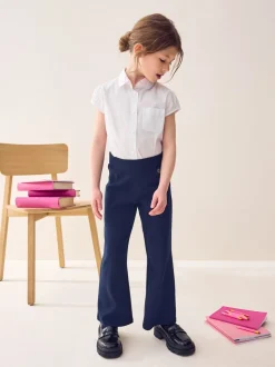 Donkerblauw - Schoolbroek met hoog aandeel katoen, stretchy, bootcut en elastische tailleband (3 - 16 jr)