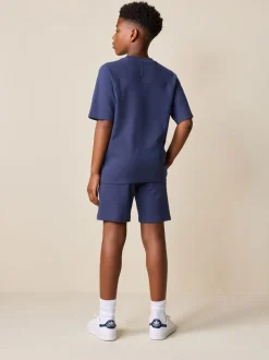 Donkerblauw - Set van T-shirt met textuur en korte mouwen en shorts (3 - 16 jr)