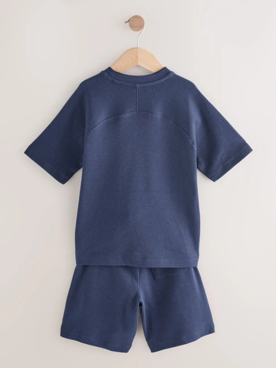 Donkerblauw - Set van T-shirt met textuur en korte mouwen en shorts (3 - 16 jr)