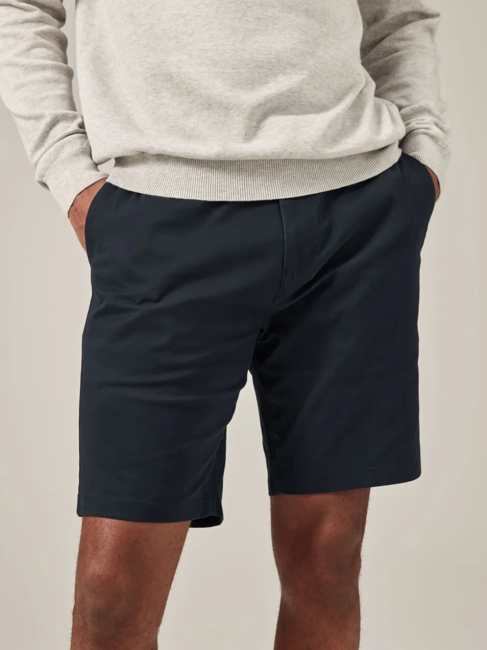 Donkerblauw - Slim Fit - Chinoshort met stretch