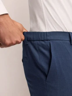 Donkerblauw - Slim Fit - Elasticated Waist Motionflex Stretch Smart Trousers
