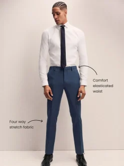 Donkerblauw - Slim Fit - Elasticated Waist Motionflex Stretch Smart Trousers
