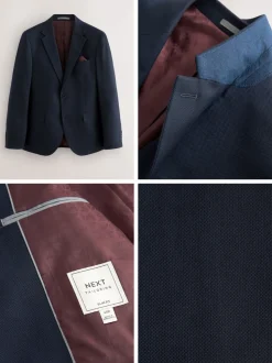 Donkerblauw - Slim Fit - Kostuum met textuur: colbert