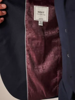 Donkerblauw - Slim Fit - Kostuum met textuur: colbert