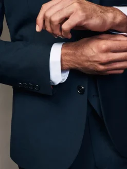 Donkerblauw - Slim Fit - Kostuum met twee knopen: colbert