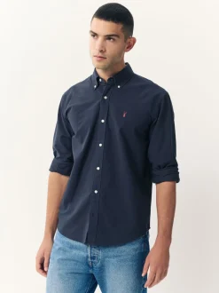 Donkerblauw - Slim Fit - Oxford-hemd met lange mouwen