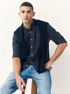 Donkerblauw - Slim Fit - Oxford-hemd met lange mouwen