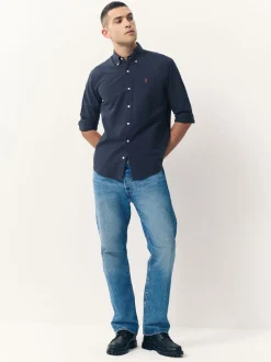 Donkerblauw - Slim Fit - Oxford-hemd met lange mouwen