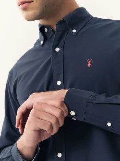 Donkerblauw - Slim Fit - Oxford-hemd met lange mouwen