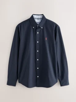 Donkerblauw - Slim Fit - Oxford-hemd met lange mouwen