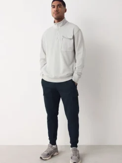 Donkerblauw - Slim Fit - Slim Fit Brushback Heavyweight Cargo Joggers