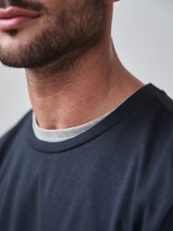 Donkerblauw - Slim Fit - T-shirt met lange mouwen en ronde hals