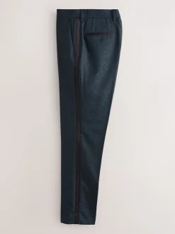 Donkerblauw - Slim Fit Jacquard Pattern Tuxedo Suit Trousers