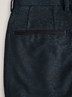 Donkerblauw - Slim Fit Jacquard Pattern Tuxedo Suit Trousers