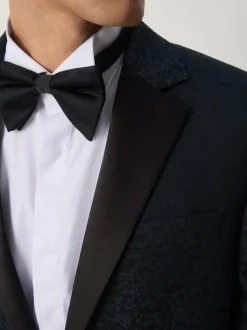Donkerblauw - Slim Fit Jacquard Pattern Tuxedo Suit Jacket