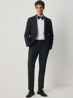 Donkerblauw - Slim Fit Jacquard Pattern Tuxedo Suit Jacket