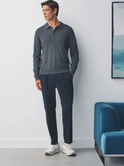 Donkerblauw - Slim fit stretchy Broeken met intern trekkoord