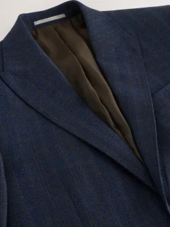 Donkerblauw - Slim-fit Signature Marzotto 100% Italiaans wollen geruit colbert