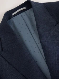 Donkerblauw - Slim-fit Signature Marzotto 100% Italiaans wollen geruit colbert