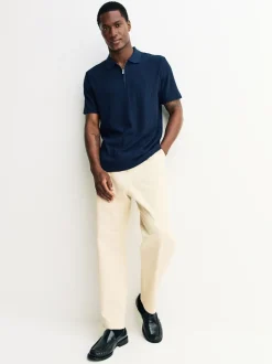 Donkerblauw - Smart poloshirt met textuur en rits