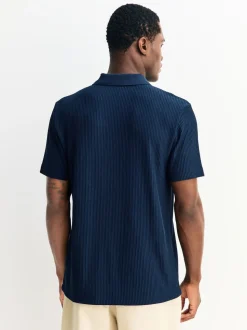 Donkerblauw - Smart poloshirt met textuur en rits