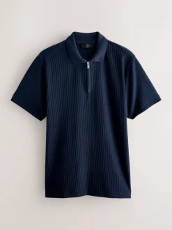 Donkerblauw - Smart poloshirt met textuur en rits