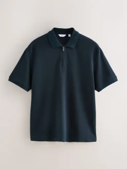 Donkerblauw - Smart poloshirt met textuur en rits