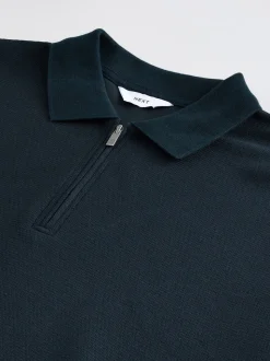 Donkerblauw - Smart poloshirt met textuur en rits