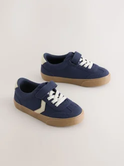 Donkerblauw - Sneakers met klittenbandsluiting en elastische veters