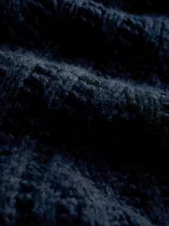 Donkerblauw - Stitchy Knitted Zip Up Collar Cardigan
