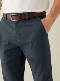Donkerblauw - Straight fit - Zachte chino met print en riem