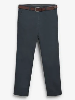 Donkerblauw - Straight fit - Zachte chino met print en riem