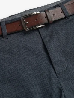 Donkerblauw - Straight fit - Zachte chino met print en riem