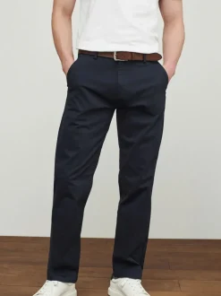 Donkerblauw - Straight fit - Zachte chino met riem