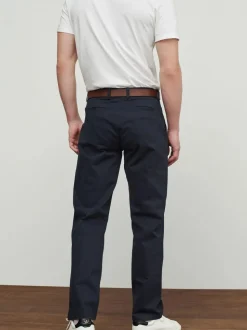 Donkerblauw - Straight fit - Zachte chino met riem