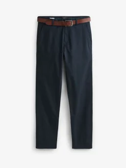 Donkerblauw - Straight fit - Zachte chino met riem