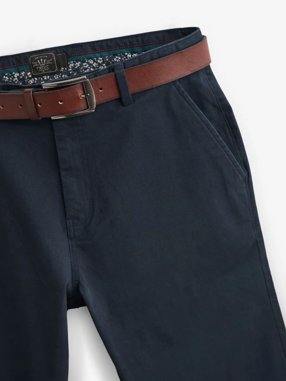 Donkerblauw - Straight fit - Zachte chino met riem