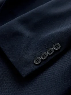 Donkerblauw - Strakke Pasvorm - Kostuum met textuur: colbert