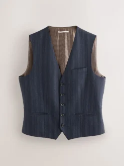Donkerblauw - Striped Wool Blend Suit Waistcoat