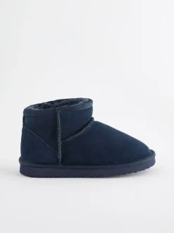 Donkerblauw - Suède enkellaarsjes met warme voering