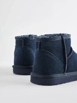 Donkerblauw - Suède enkellaarsjes met warme voering