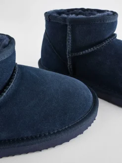 Donkerblauw - Suède enkellaarsjes met warme voering