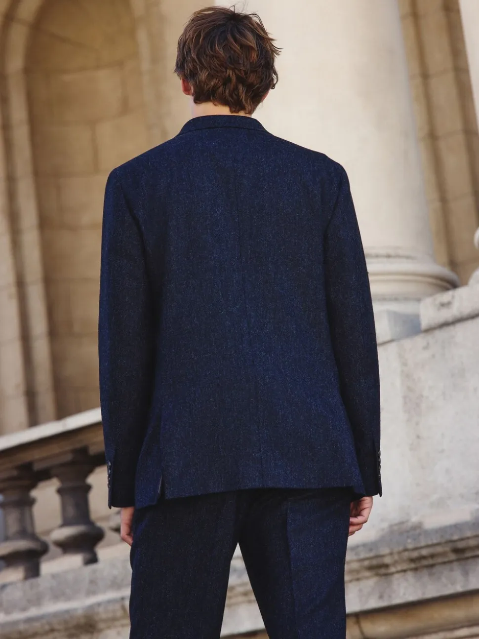 Donkerblauw - Tailored Fit Signature Abraham Moon 100% British Wool Donegal Suit Jacket