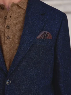Donkerblauw - Tailored Fit Signature Abraham Moon 100% British Wool Donegal Suit Jacket