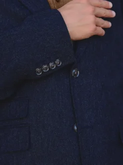 Donkerblauw - Tailored Fit Signature Abraham Moon 100% British Wool Donegal Suit Jacket