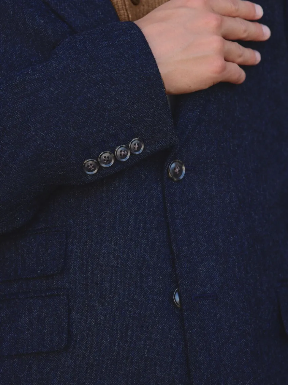 Donkerblauw - Tailored Fit Signature Abraham Moon 100% British Wool Donegal Suit Jacket