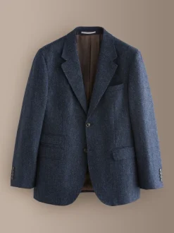 Donkerblauw - Tailored Fit Signature Abraham Moon 100% British Wool Donegal Suit Jacket